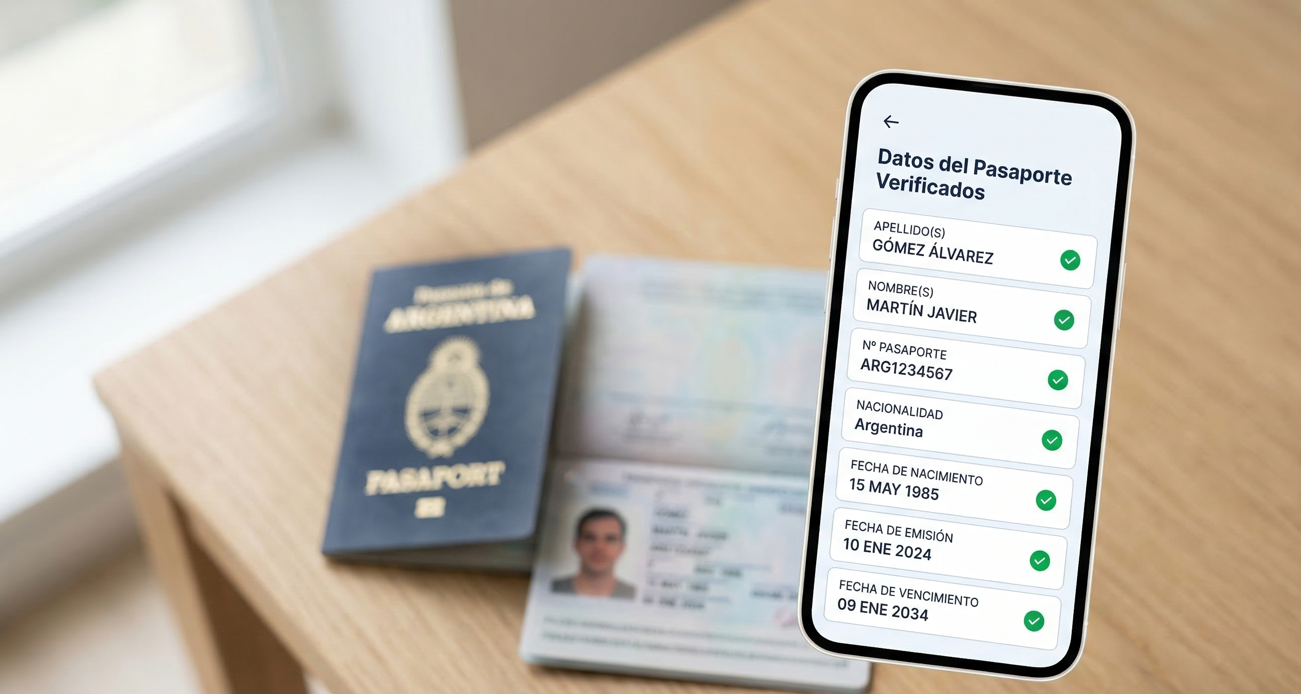 Datos del pasaporte verificados automáticamente en el celular