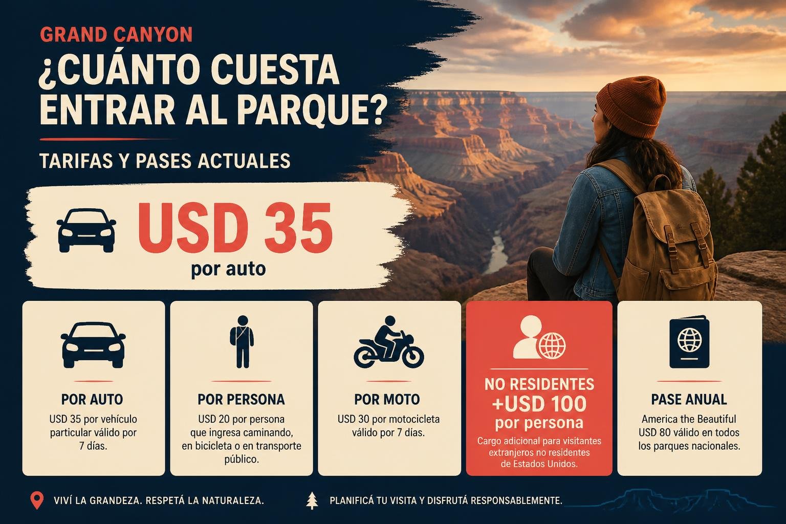 Infografía con los costos de entrada al Grand Canyon y el recargo para visitantes no residentes