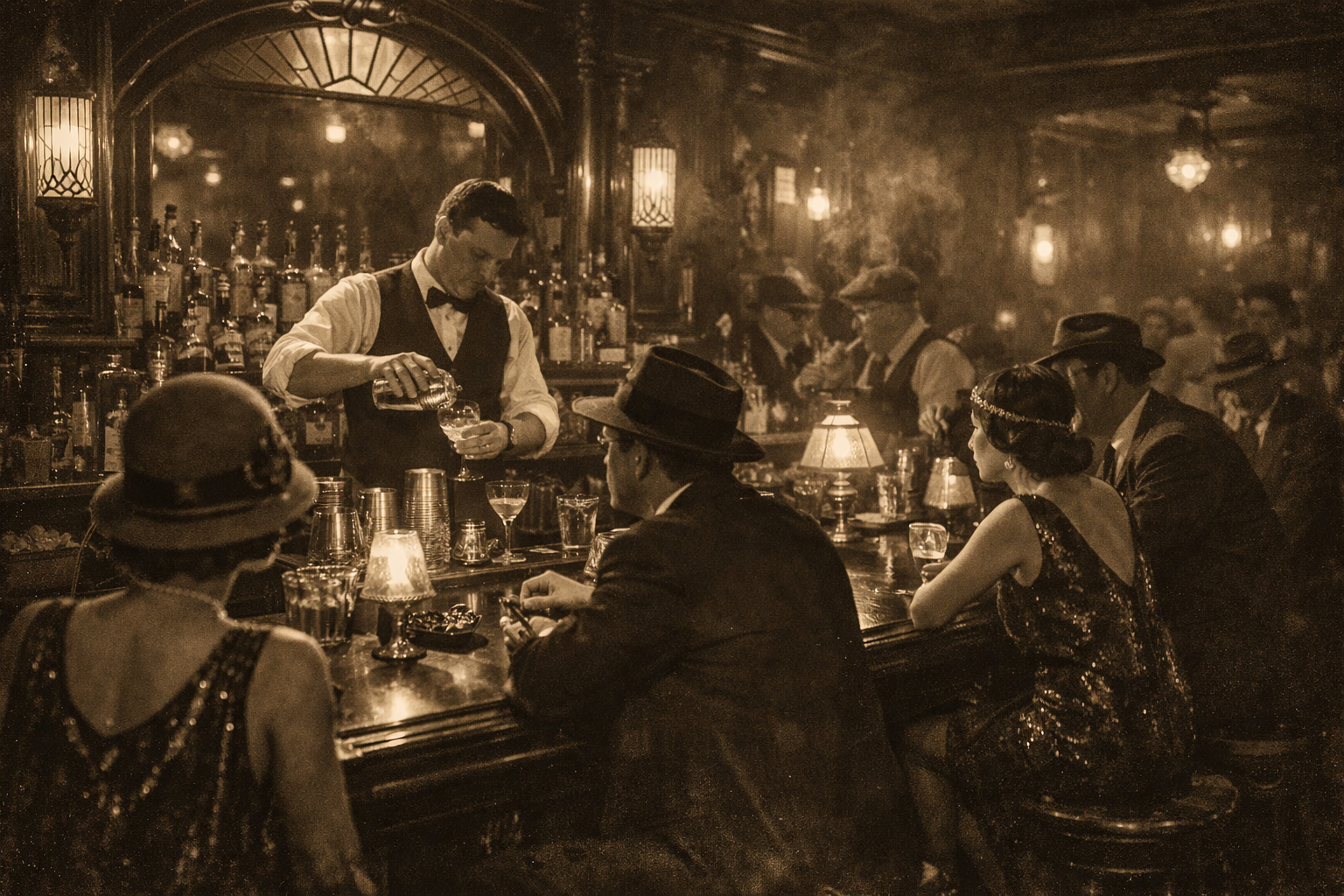 Interior de un speakeasy típico de los años 20 en Nueva York