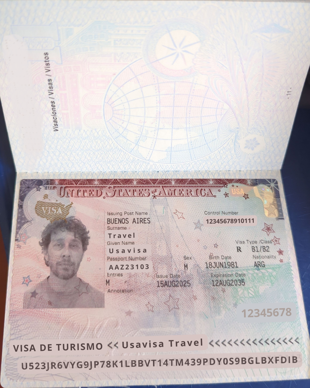 Ejemplo real de visa Bridge emitida en Argentina